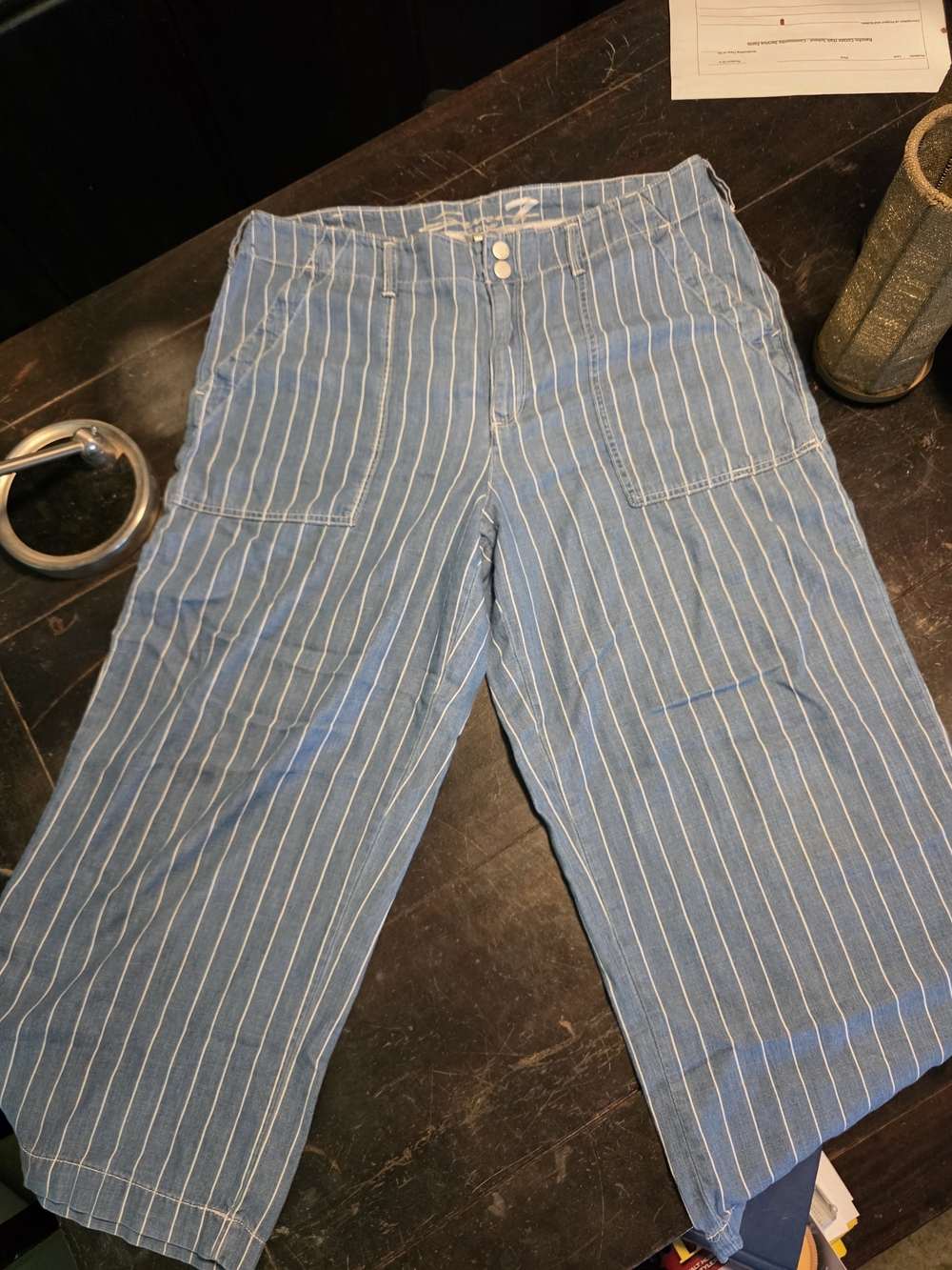 Seven7 Blue Pinstripe Wide Leg Crop Pants